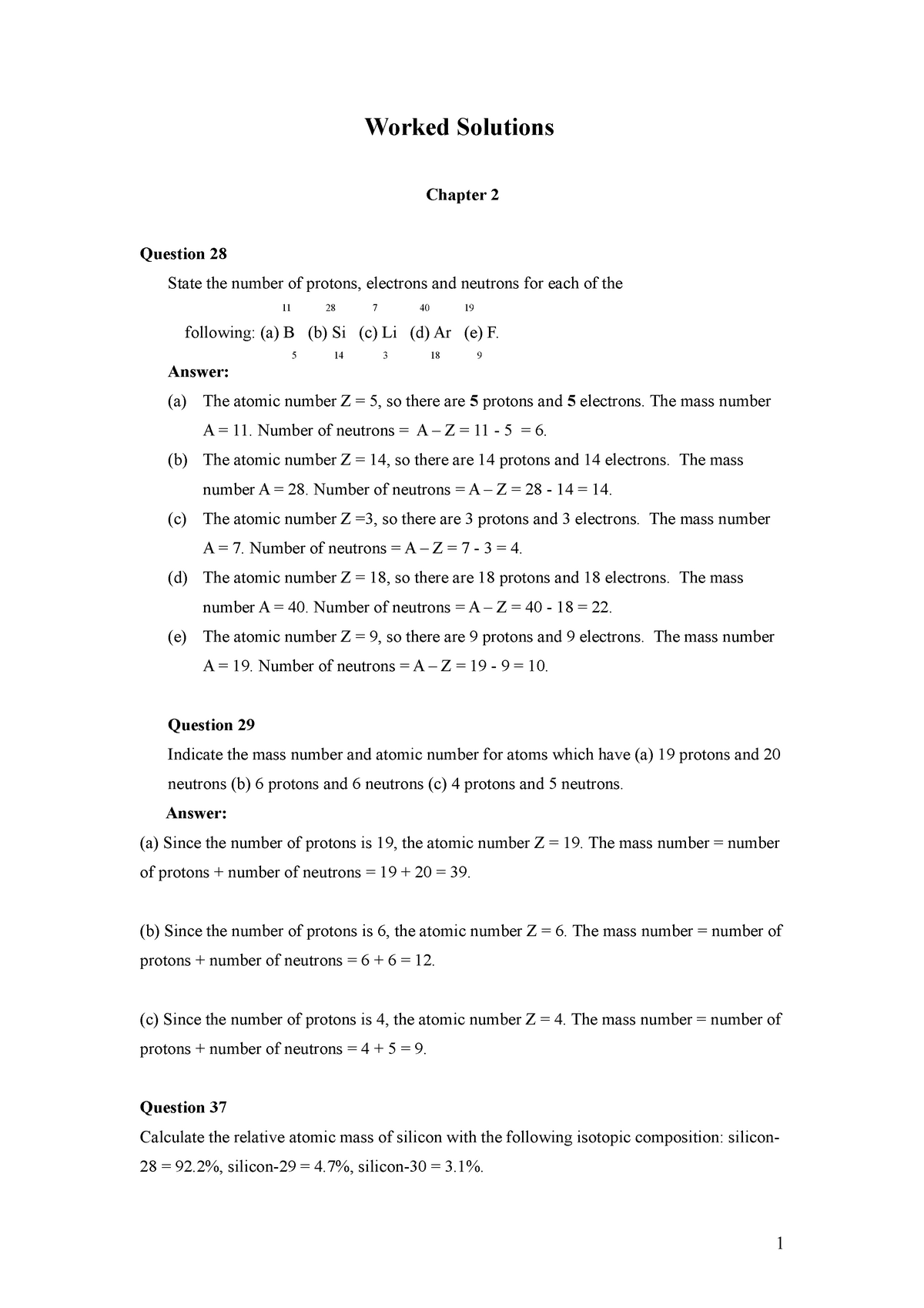 Uc Worked Solutions Ch 02 Worked Solutions Chapter 2 Question 28 State The Number Of Protons Studocu