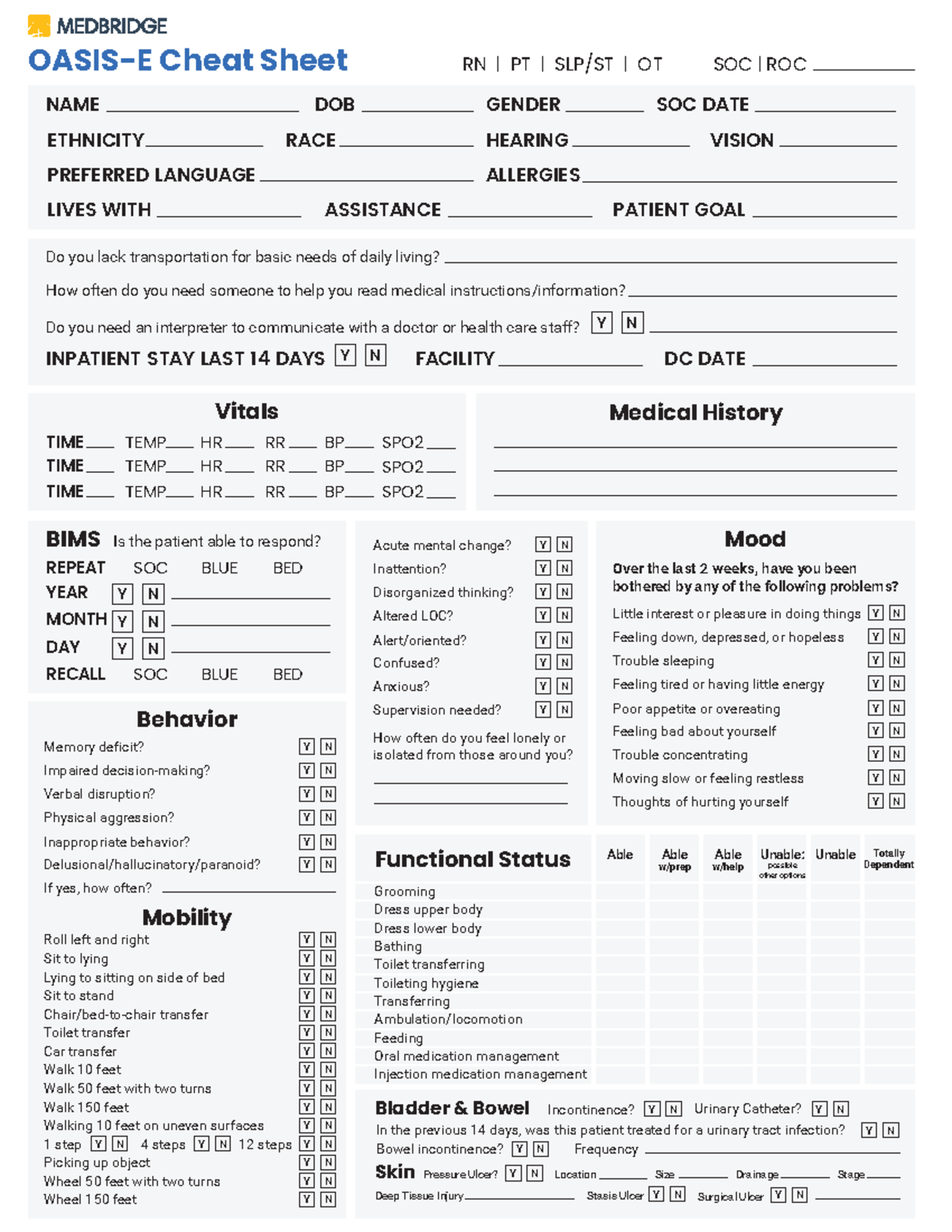 Oasis e cheat sheet - OASIS-E Cheat Sheet RN | PT | SLP/ST | OT SOC ...