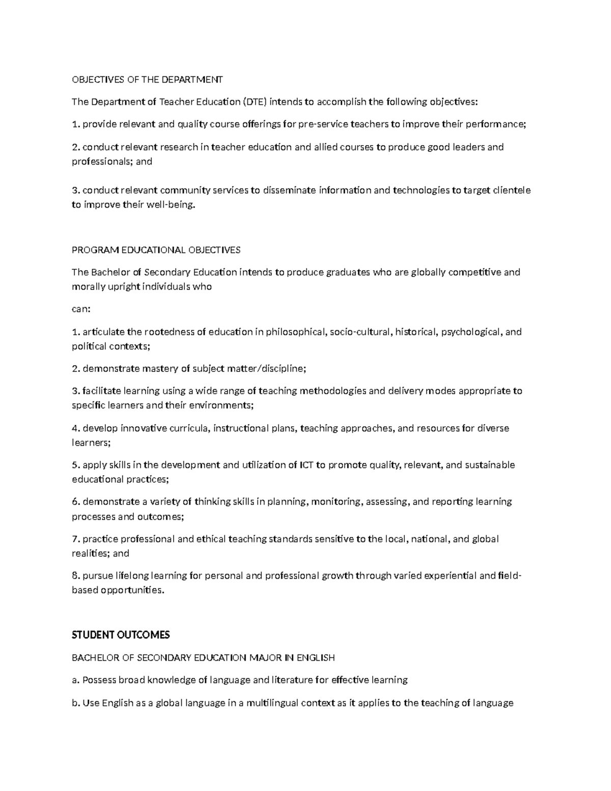 DTE Objectives-OF-THE- Department - OBJECTIVES OF THE DEPARTMENT The ...