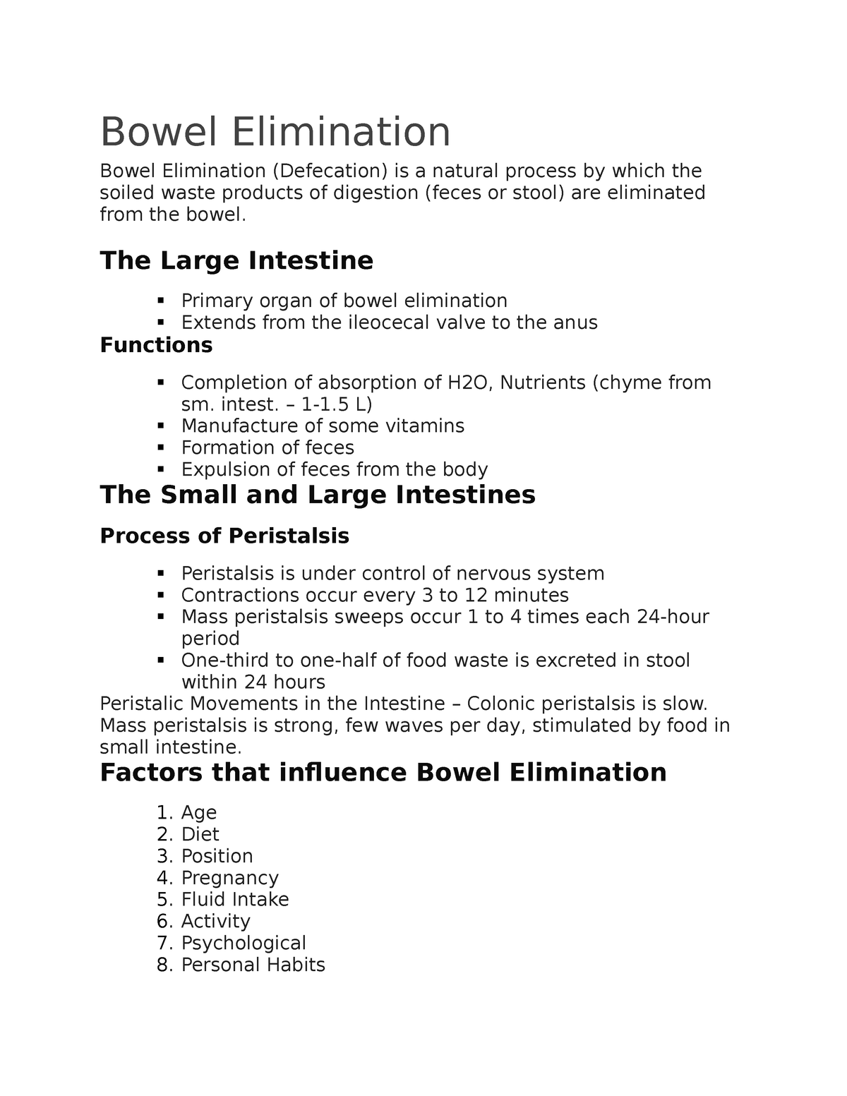 Bowel Elimination - Bowel Elimination Bowel Elimination (Defecation) Is ...