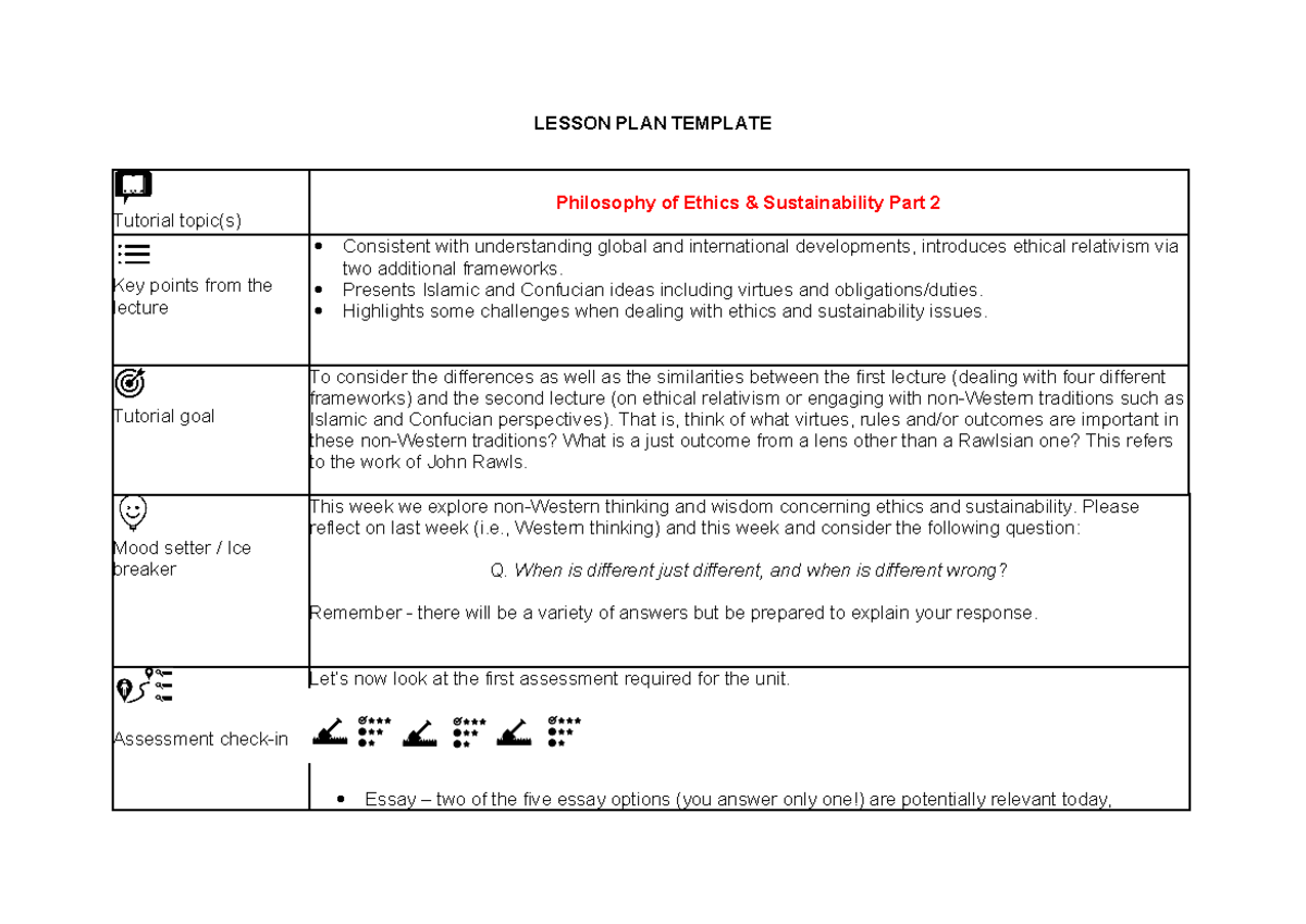 MGMT2031 - Lesson PLAN WEEK 2 - LESSON PLAN TEMPLATE Tutorial topic(s ...