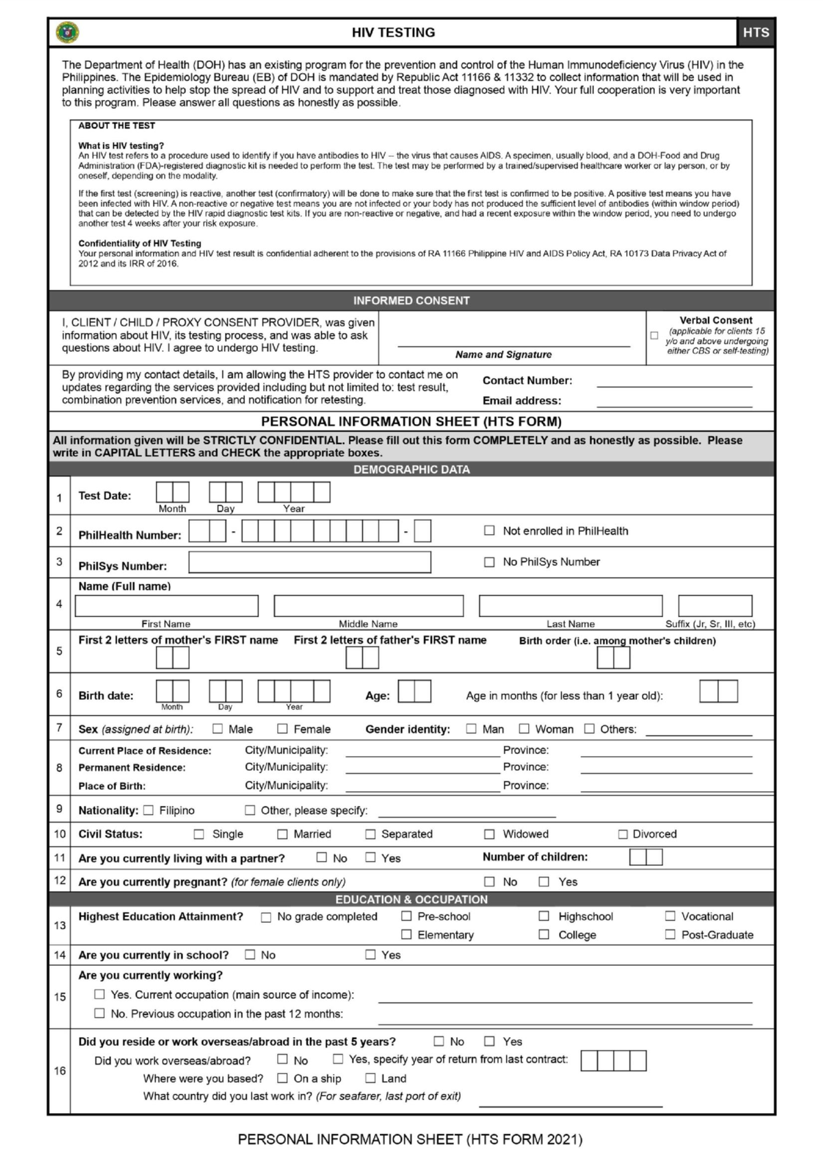 HTS FORM 2021 hiv updated concern form BS Information Technology