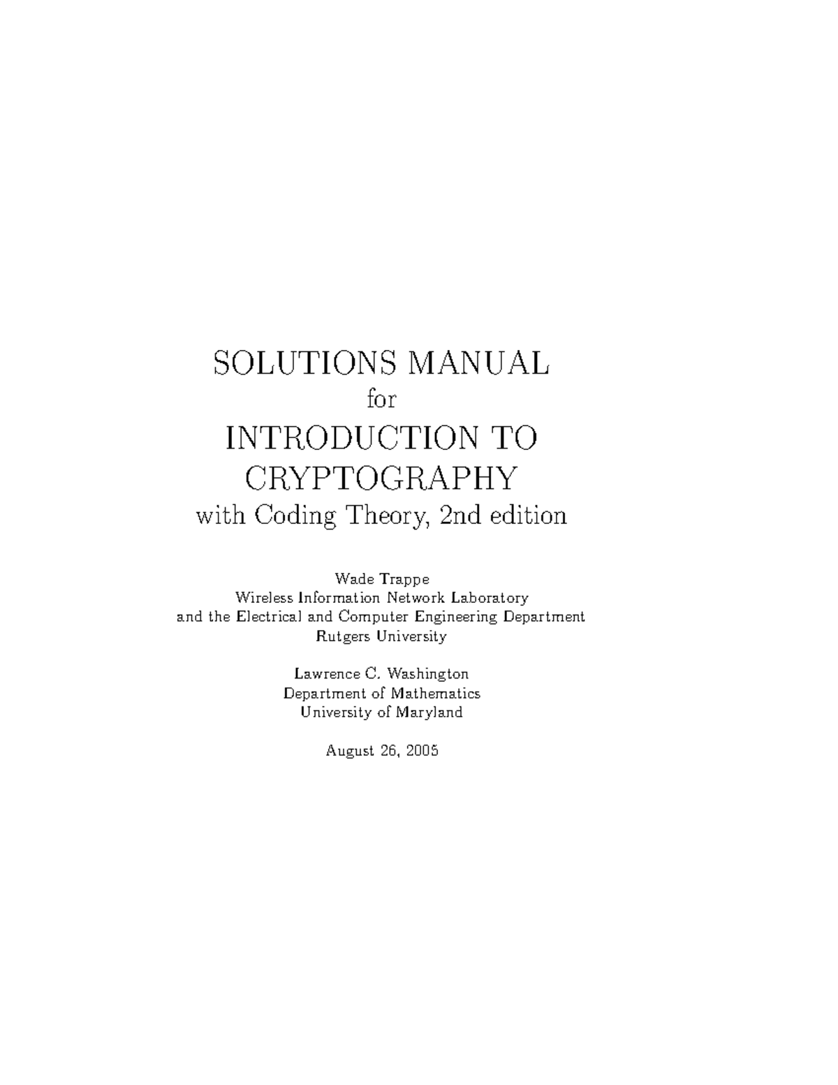 암호론 솔루션 - 잘쓰세용 - SOLUTIONS MANUAL for INTRODUCTION TO CRYPTOGRAPHY with ...