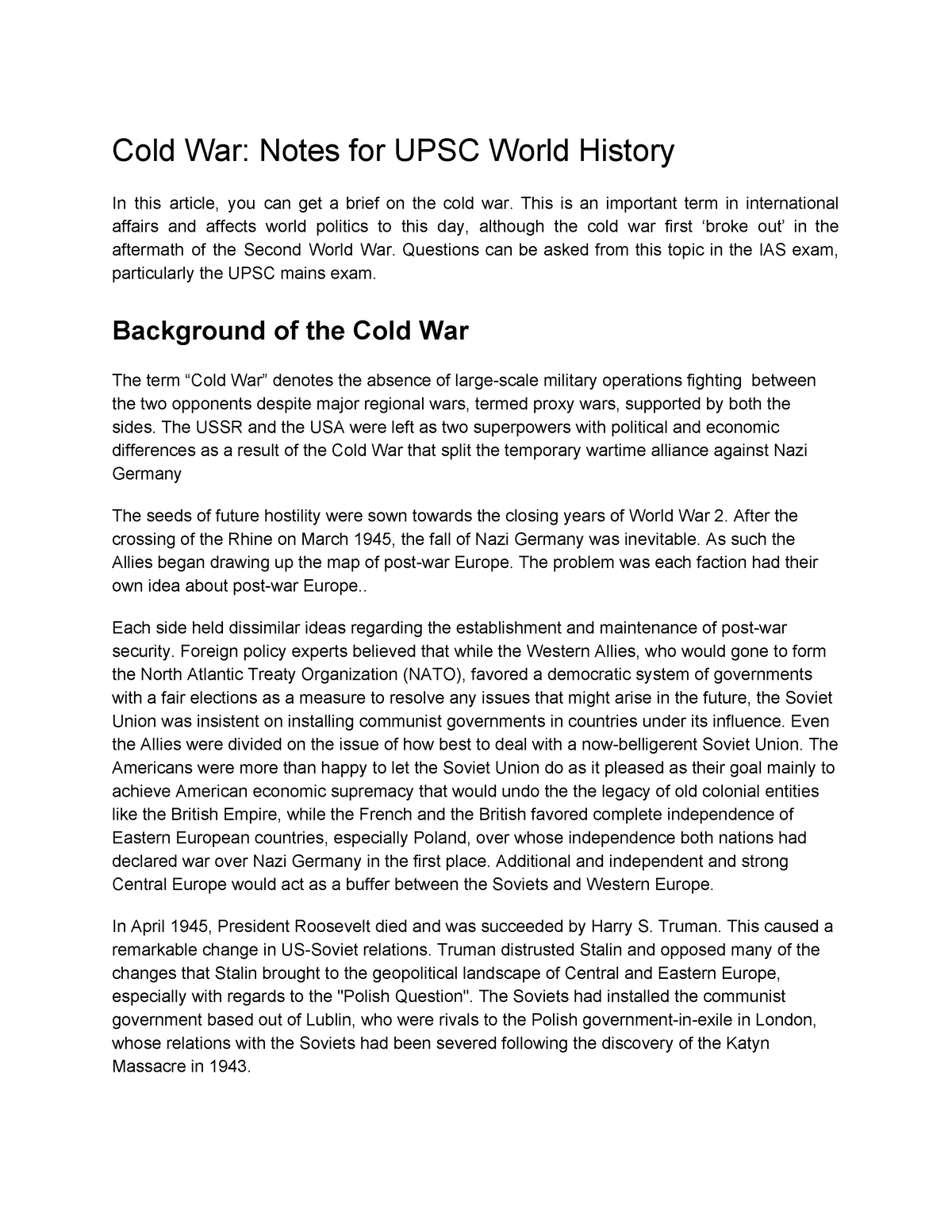 Cold-War -Notes-for-UPSC-World-History - Cold War: Notes For UPSC World ...