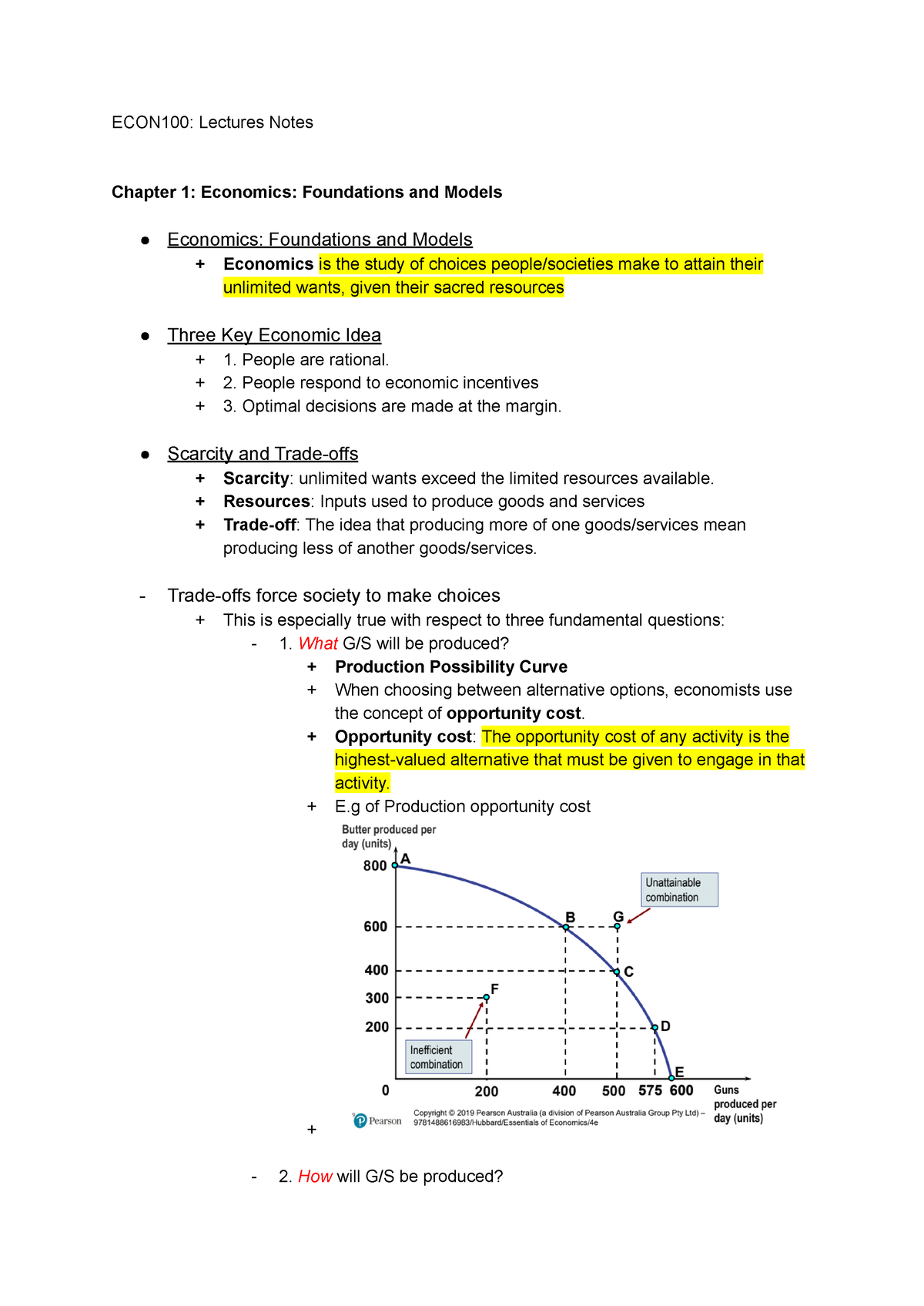 ECON100 Lectures Notes - ECON100: Lectures Notes Chapter 1: Economics ...