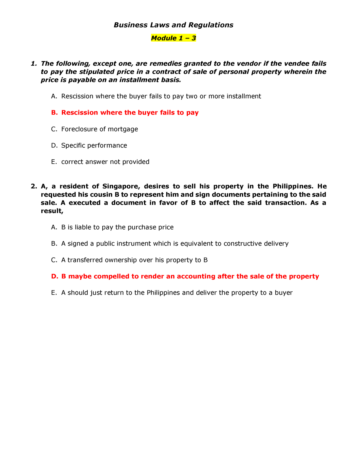 Business Laws And Regulations Quizzes 1 - Business Laws And Regulations ...