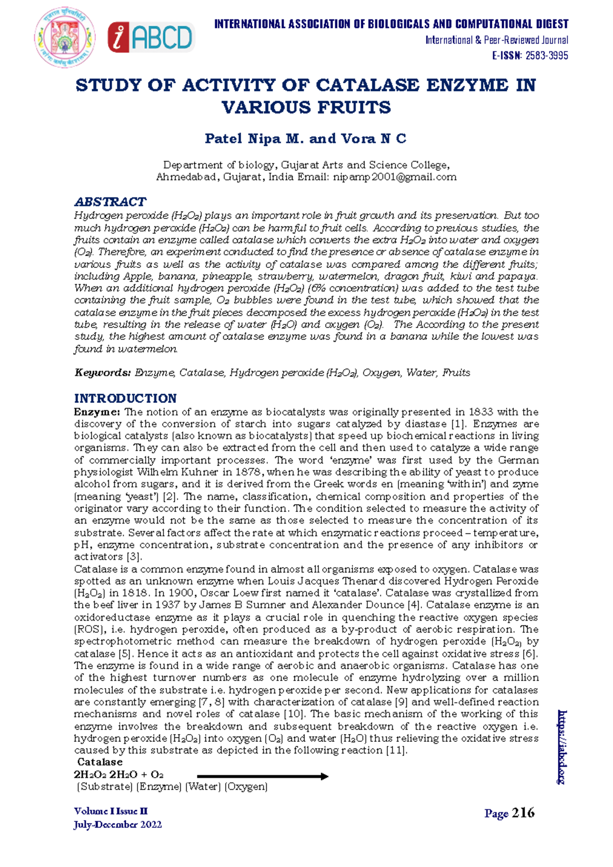 (216-221)+ Study+OF+ Activity+OF+ Catalase+ Enzyme+IN+ Various+ Fruits ...