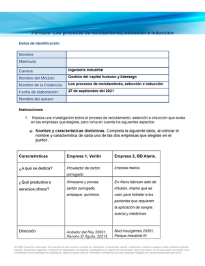 Gestión del capital humano y liderazgo - Formato: Los procesos de  reclutamiento, selección e - Studocu