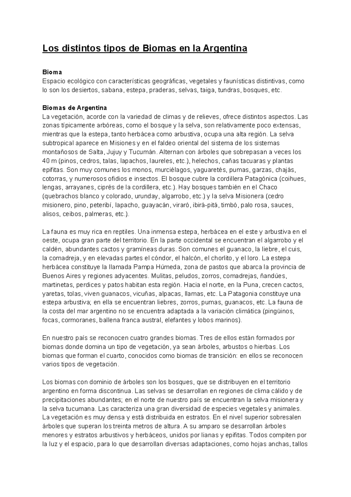 Los Distintos Tipos De Biomas En La Argentina Los Distintos Tipos De
