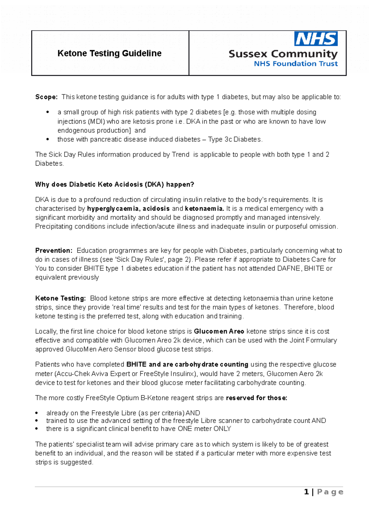 Ketone testing guideline - Ketone Testing Guideline Scope: This ketone ...