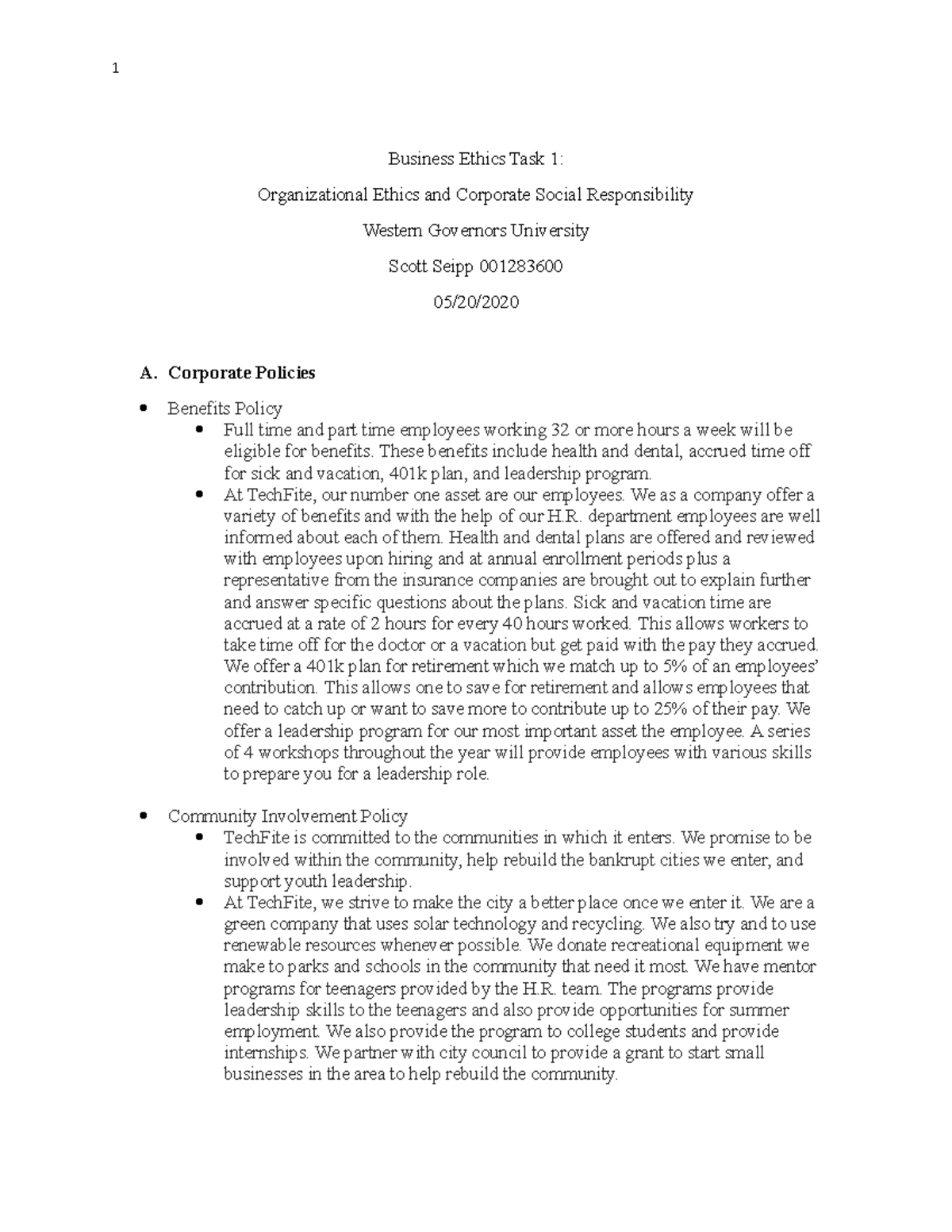 C717 Task 1 Template V3 - Task 1 Submission For Business Ethics C717 ...