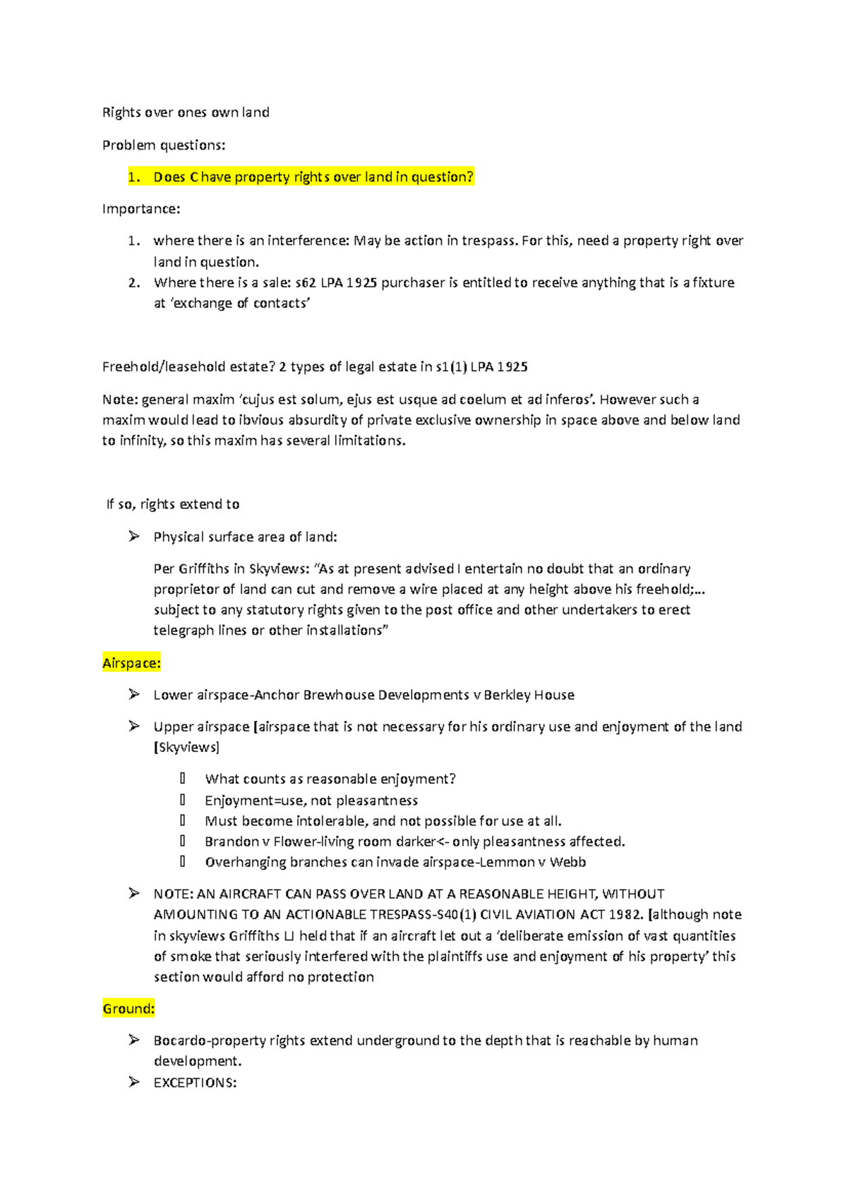 1. Rights over ones own land Rights over ones own land Problem