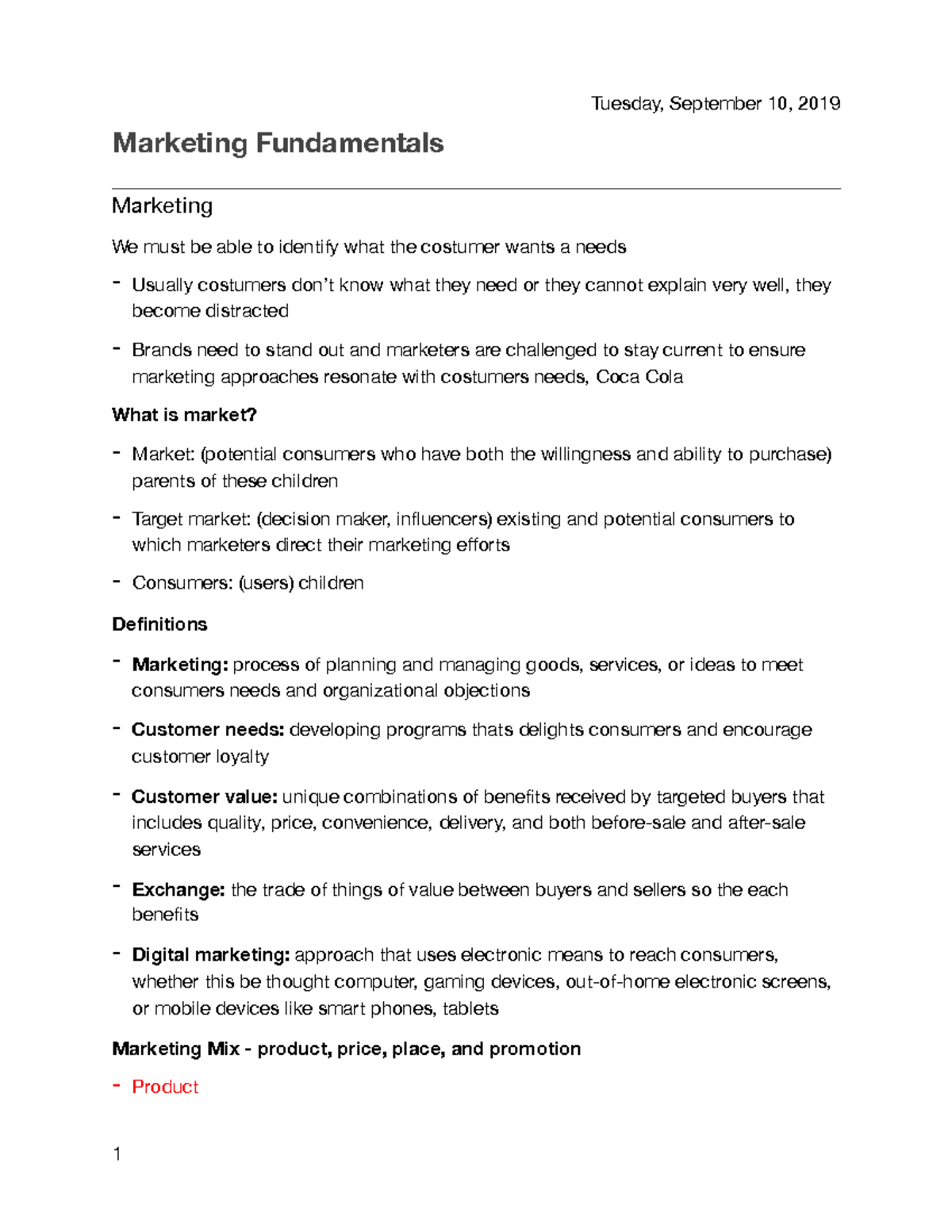 Chapter 1 - MKTG 2150 - Tuesday, September 10, 2019 Marketing ...