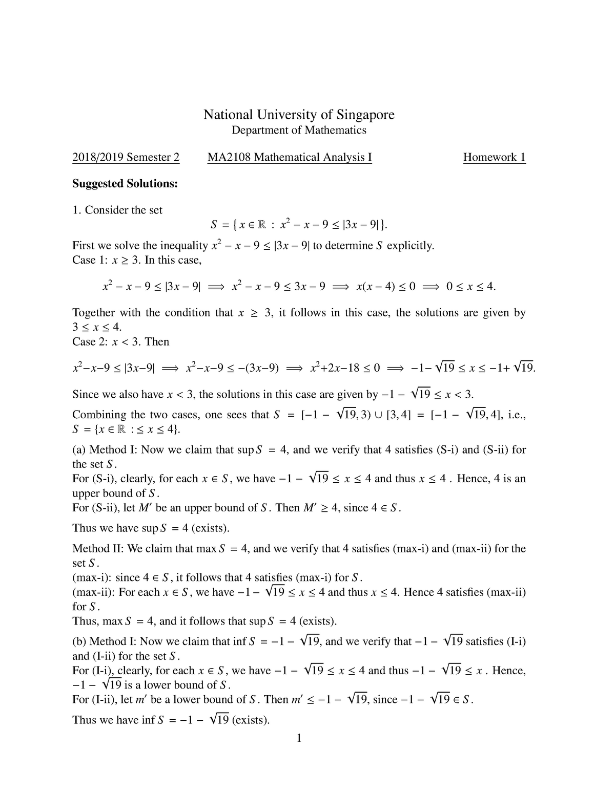 2108Homework 1 - National University Of Singapore Department Of ...