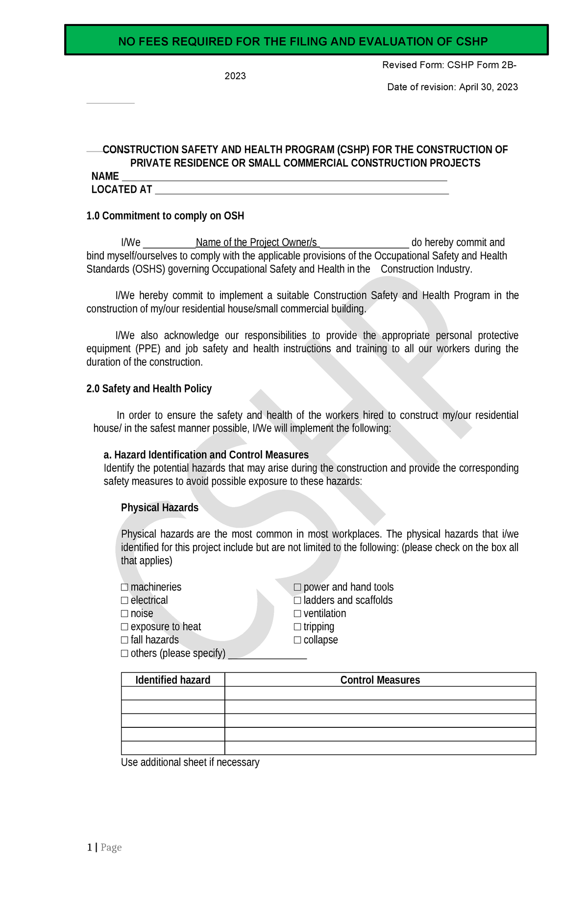 Form2B Template for-residential-buildings - Revised Form: CSHP Form 2B ...