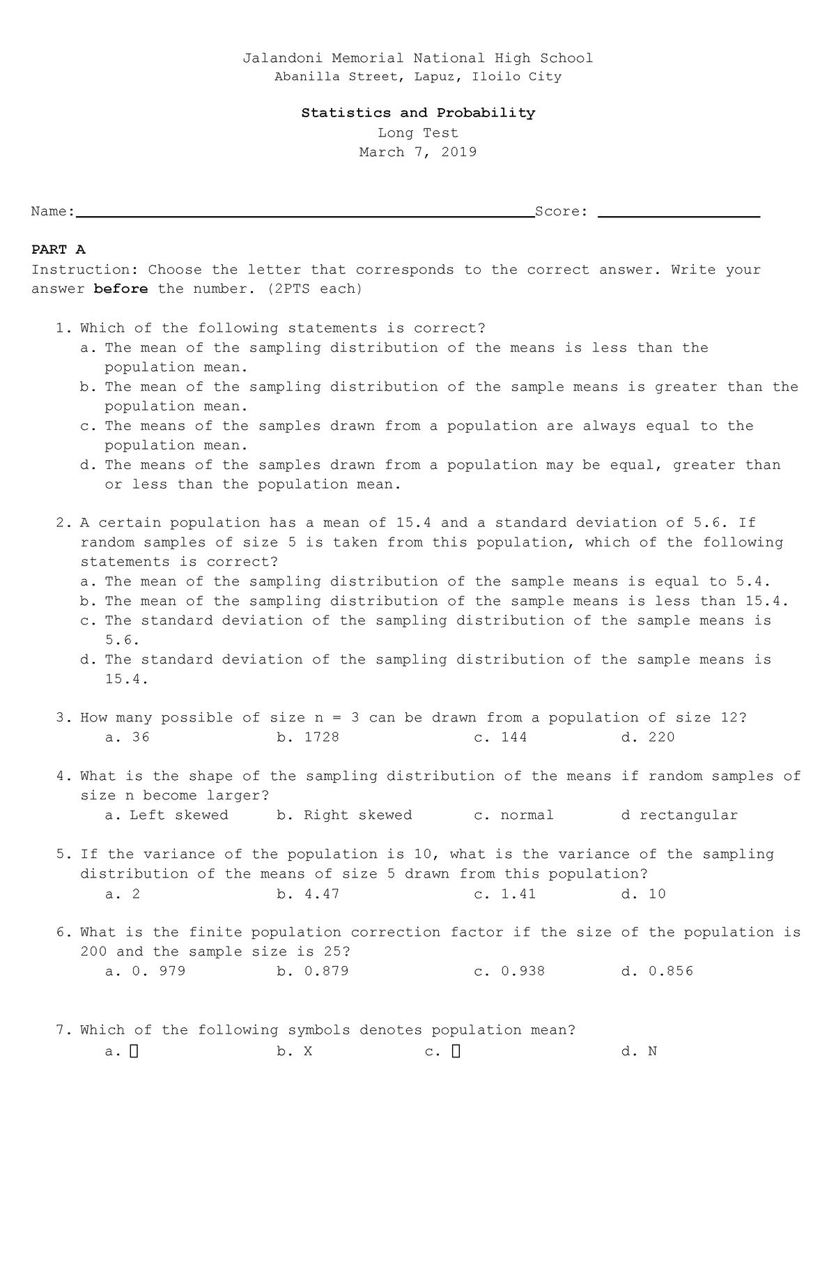 Statistics and Probability - Jalandoni Memorial National High School ...