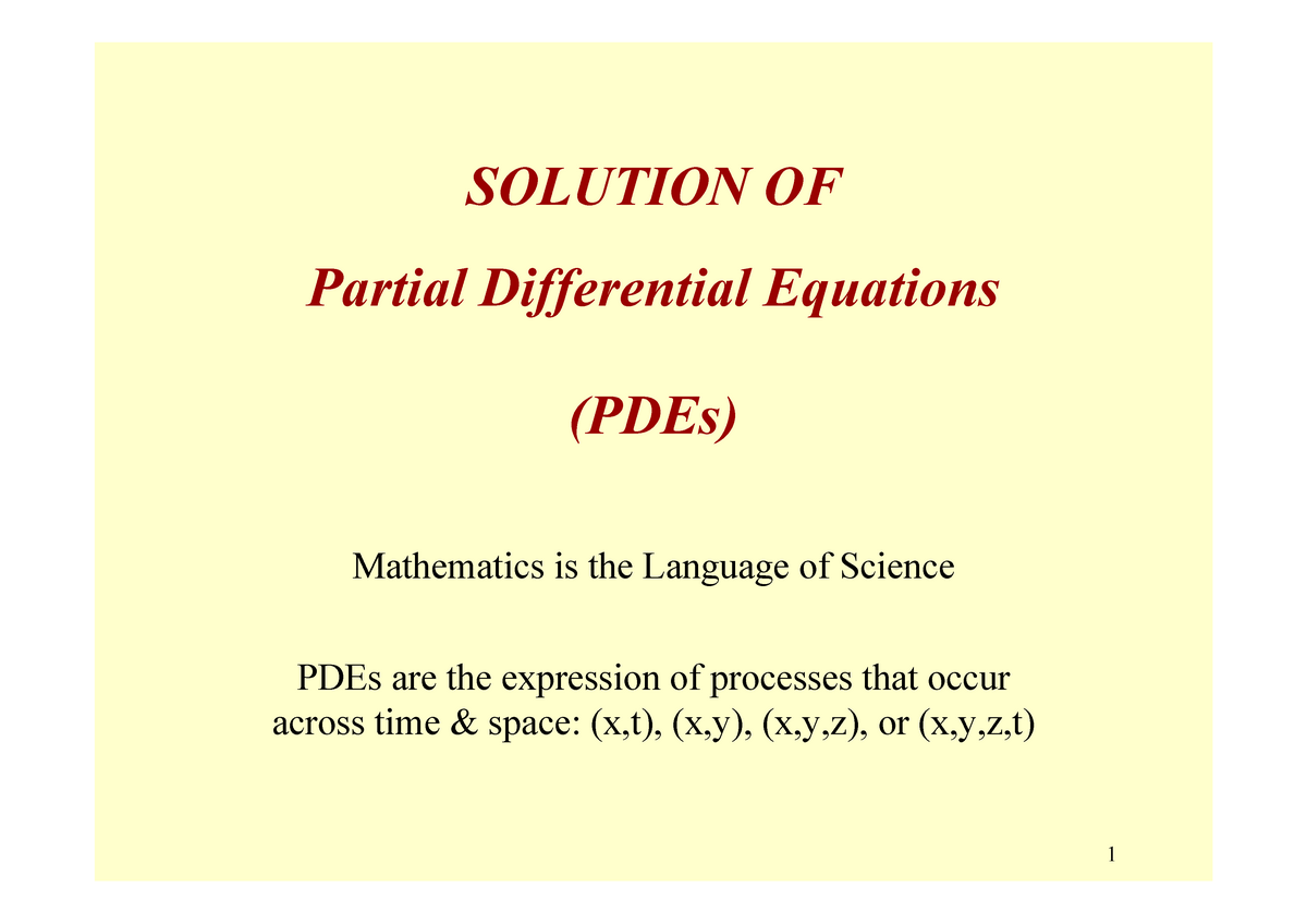 PDEs Differential Equation - SOLUTION OF Partial Differential Equations ...