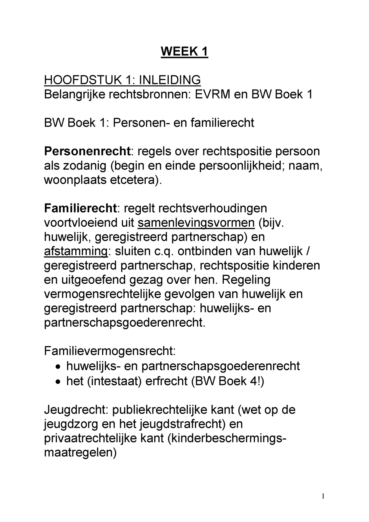 Uitgebreide College-aantekeningen Personen- En Familierecht, College 1 ...