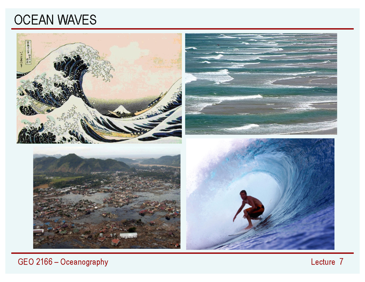 Lecture 7 wavesandtsunamis - OCEAN WAVES Outline Wave-related natural ...