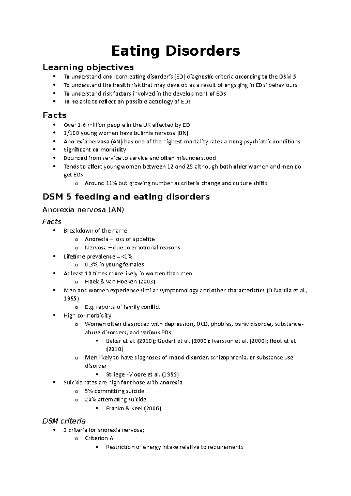 Abnormal Psychology - Eating Disorder Notes - Eating Disorders Learning ...