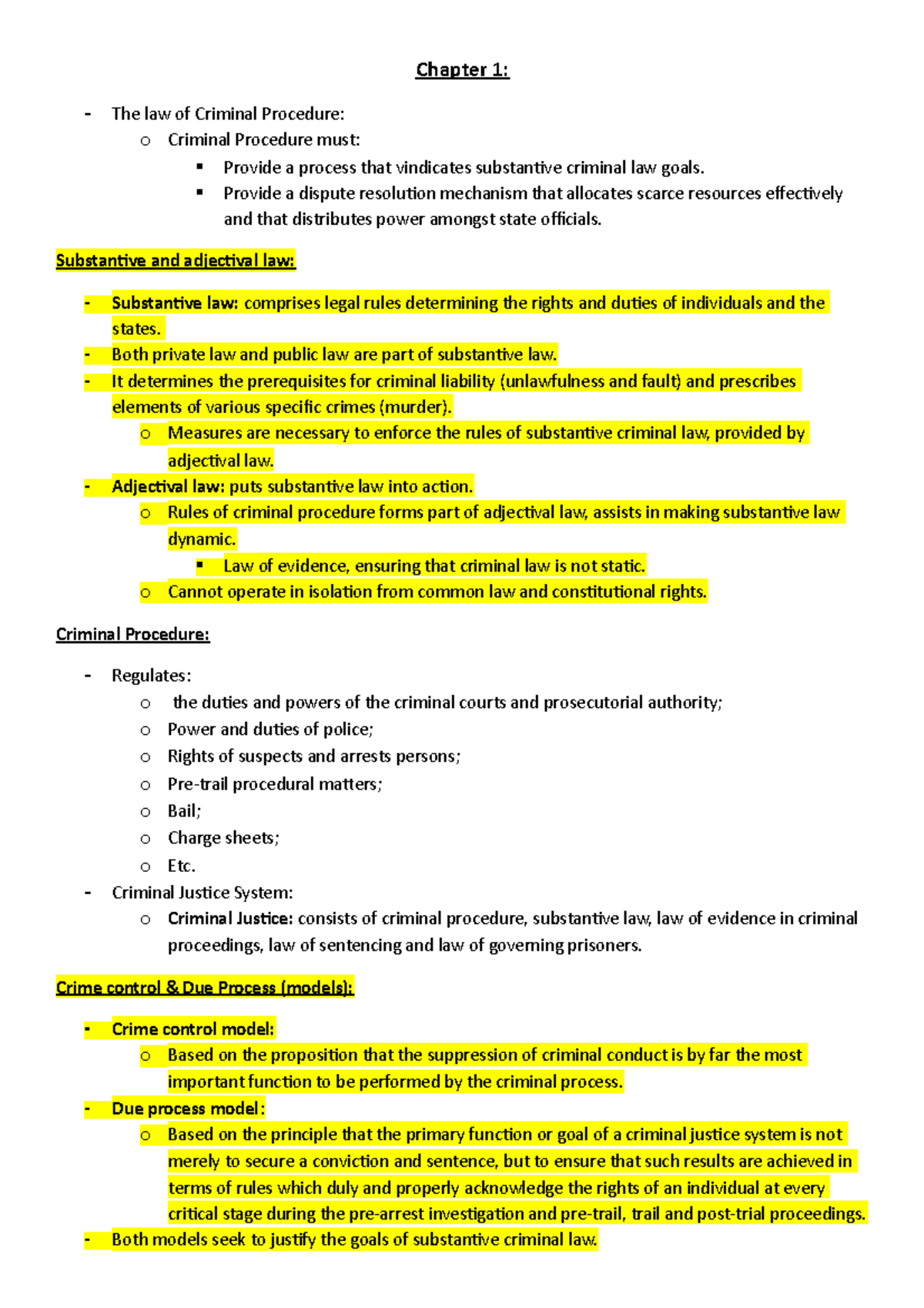 Chapter 1 - Lecture notes on criminal procedure taken from the criminal ...