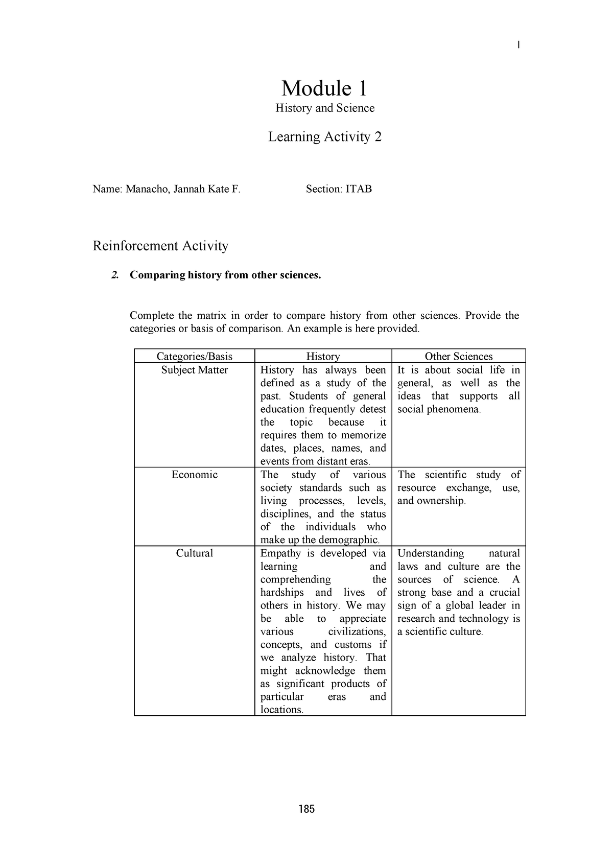 Learning Activity 2 Module 1History And Science - I Module 1 History ...