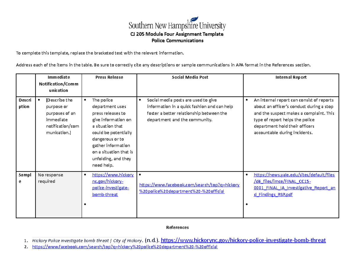 CJ 205 Module Four Assignment Template - CJ 205 Module Four Assignment ...