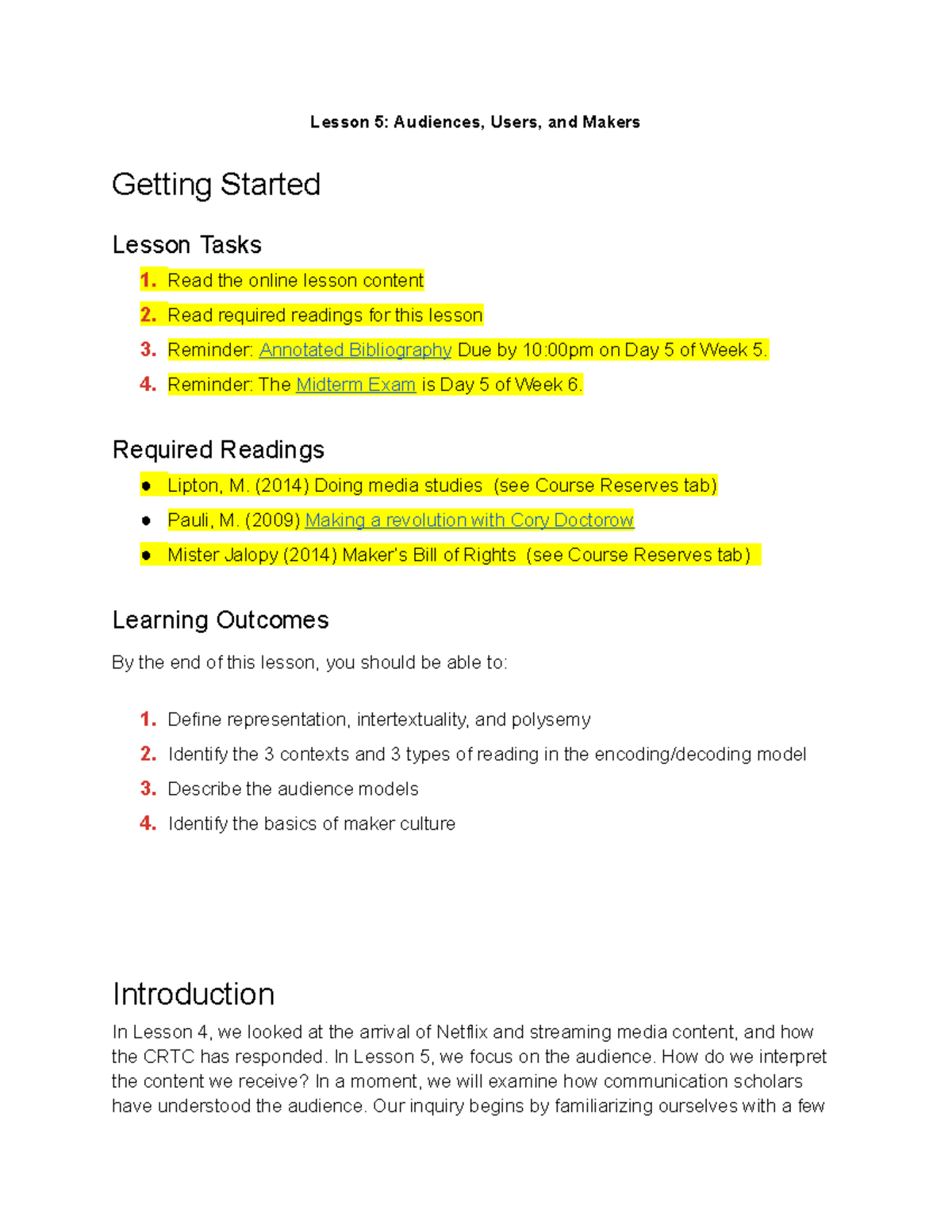 Lesson 5 Audiences, Users, and Makers - Lesson 5: Audiences, Users, and ...
