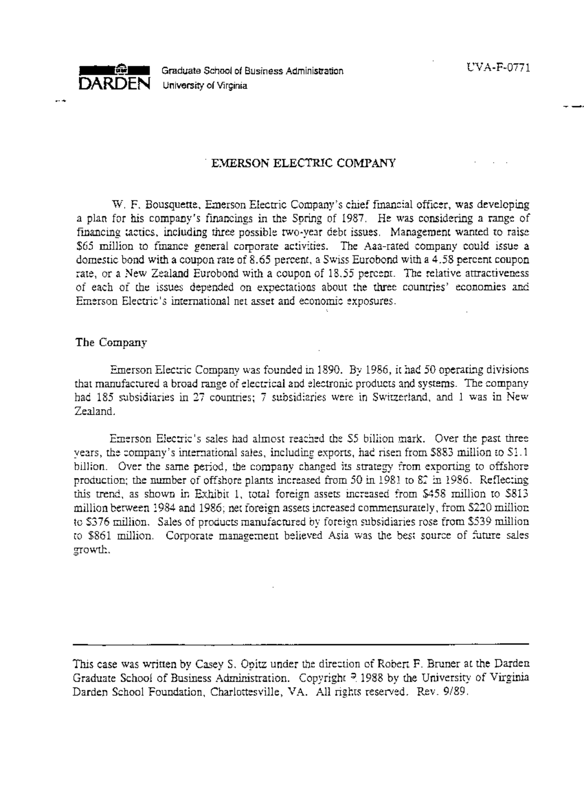 Emerson Electronics Case - £;_... DARDEN Graduate School of Business ...