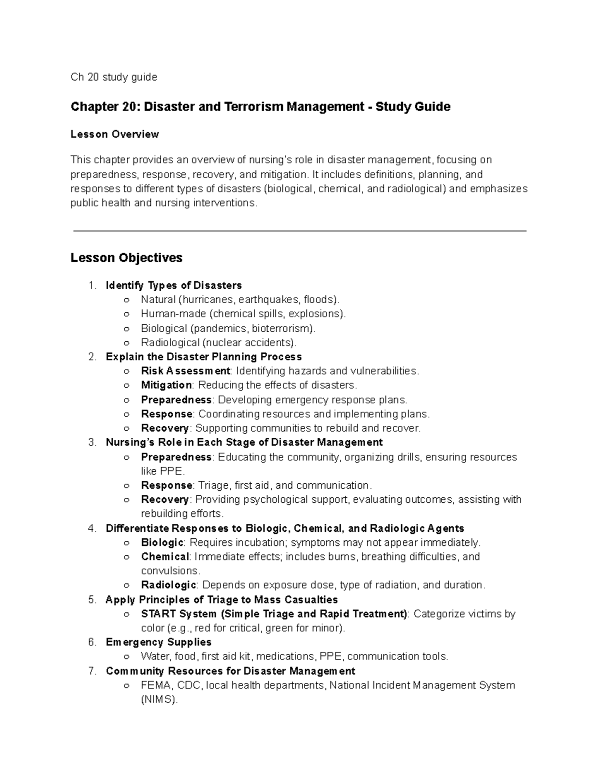 Ch 20 study guide - Ch 20 study guide Chapter 20: Disaster and ...