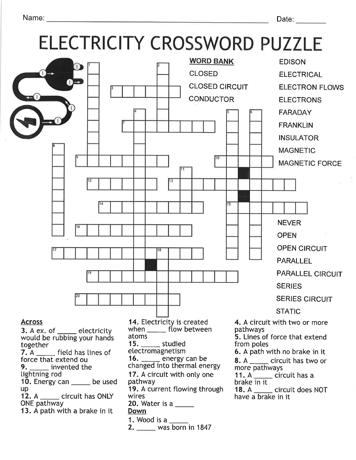 Electricity Crossword Puzzle Studocu