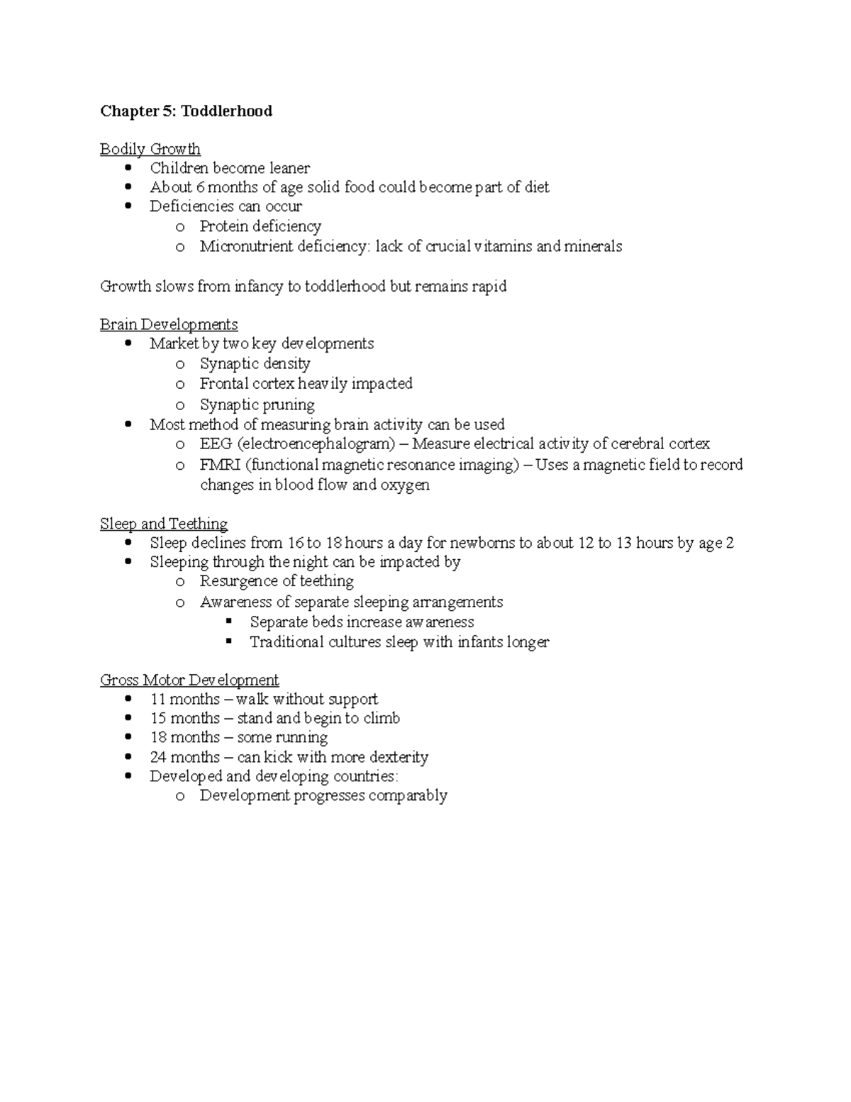 Chapter 5 Lecture Notes - Chapter 5: Toddlerhood Bodily Growth Children ...