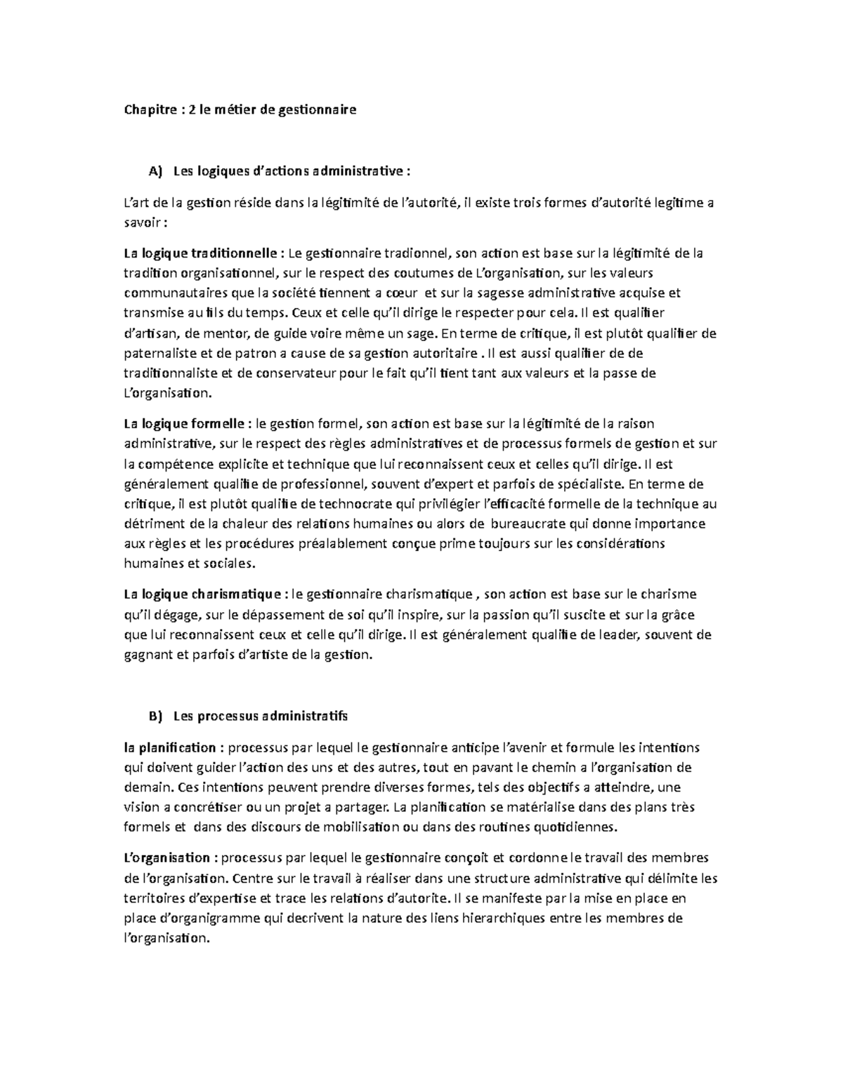 Resumes Du Cours Management Chap 2 5 Chapitre 2 Le M tier De