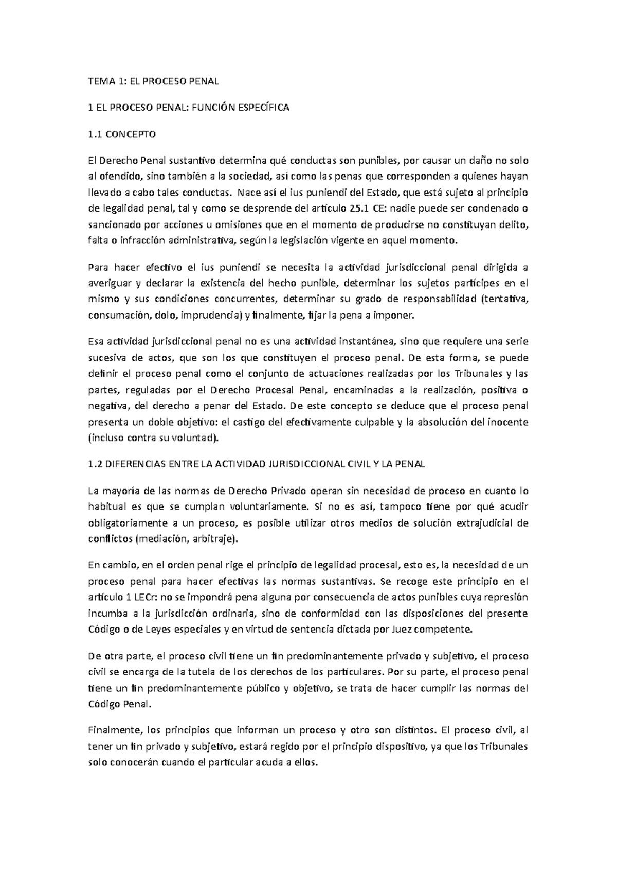 Tema 1 Derecho Procesal III - TEMA 1: EL PROCESO PENAL 1 EL PROCESO ...