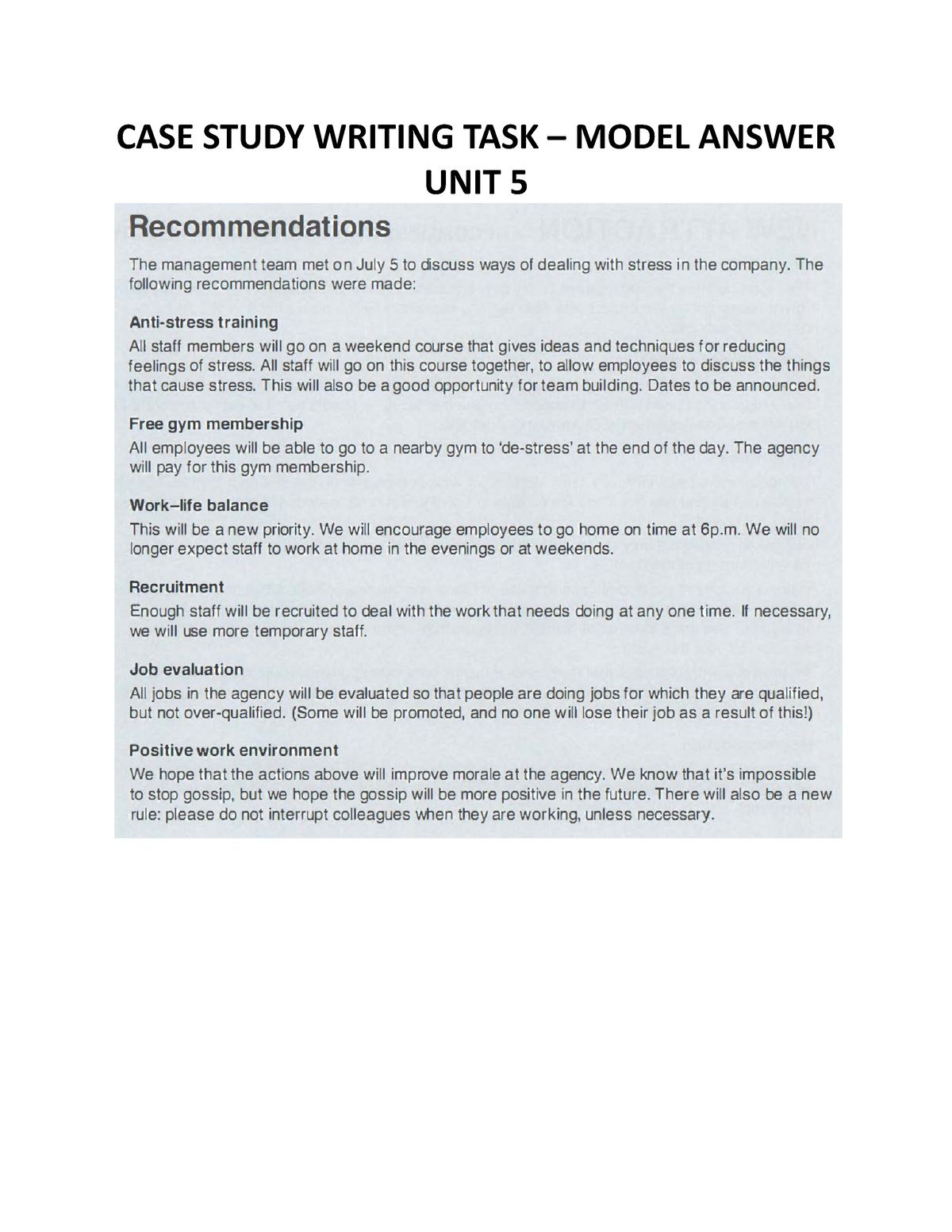 case study writing task model answer