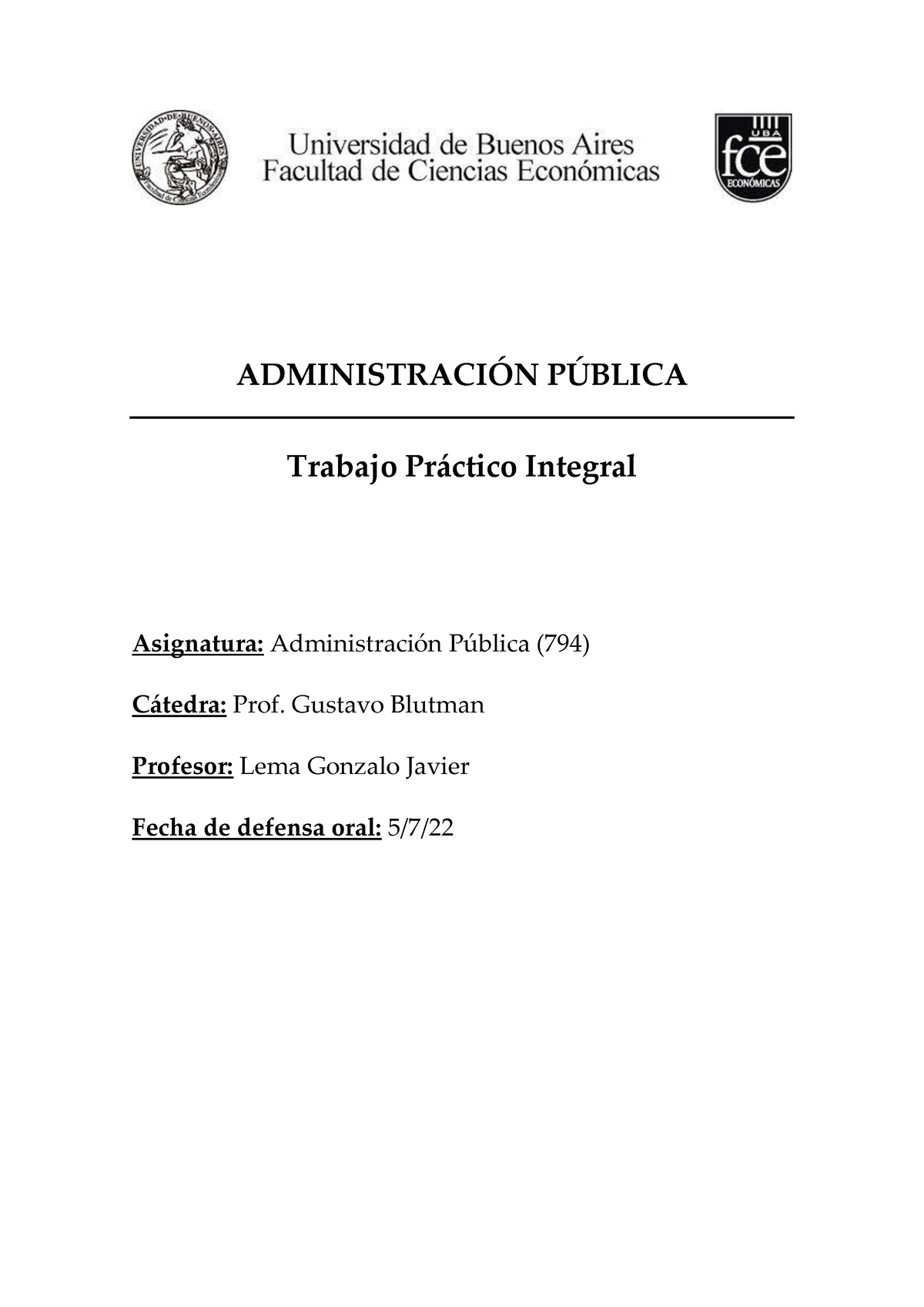 Trabajo Práctico - Administración Pública - ADMINISTRACI”N P⁄BLICA ...