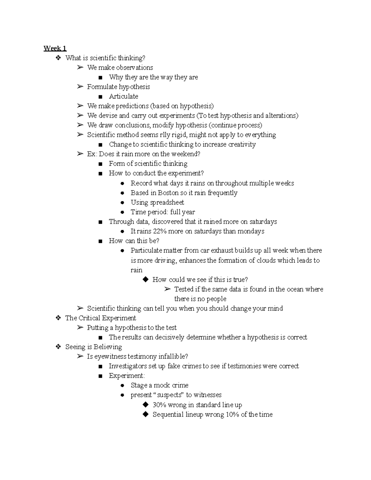 Week 1 Lecture Notes - Week 1 What is scientific thinking? We make ...
