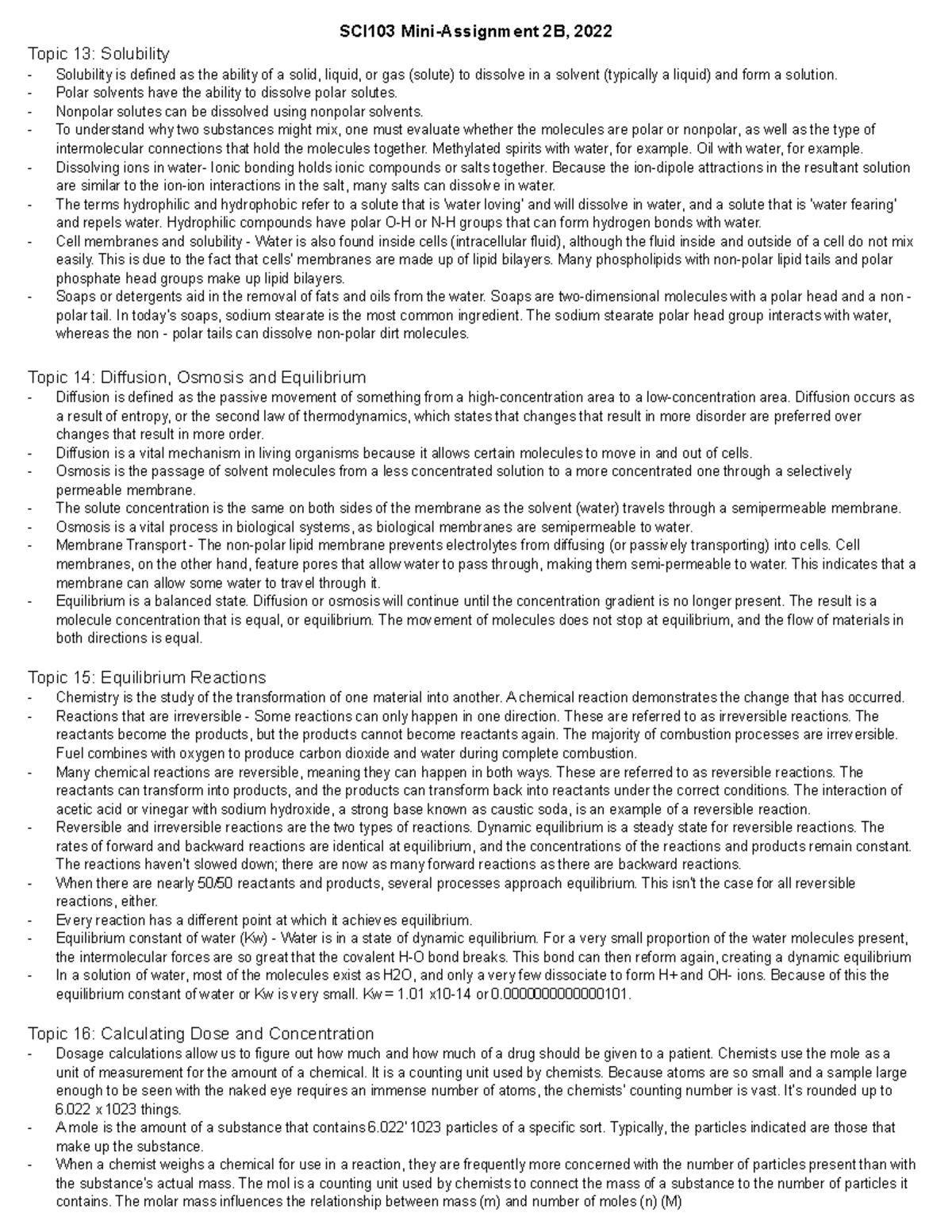 SCI103 Mini-Assignment 2B, 2022 - Polar solvents have the ability to ...