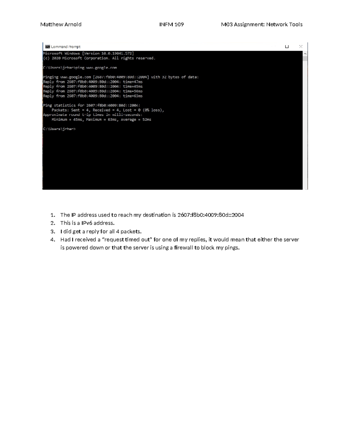 INFM 109 Network Tools Arnold - INFM 109 - Matthew Arnold INFM 109 M03 ...