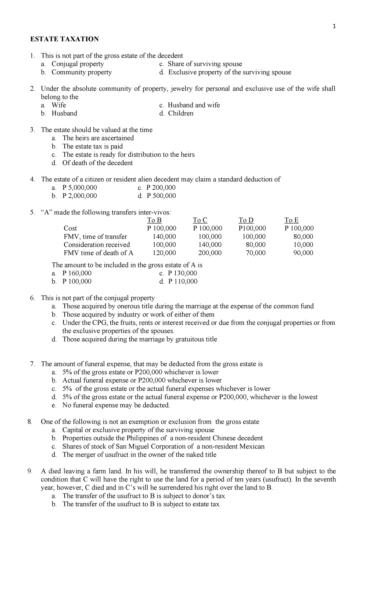 Estate-Taxation QAs - Lectures - ESTATE TAXATION This is not part of ...