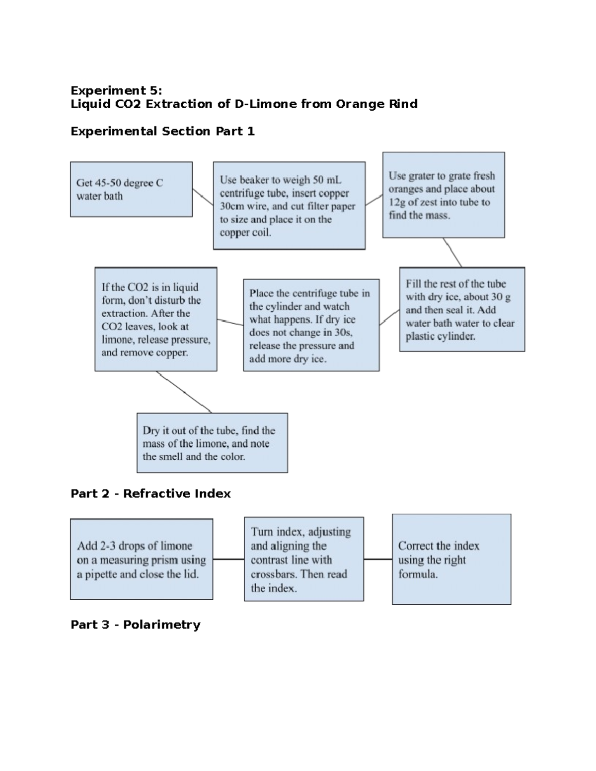 Experiment 5 liquid C02 extraction of dlimonene Experiment 5 Liquid