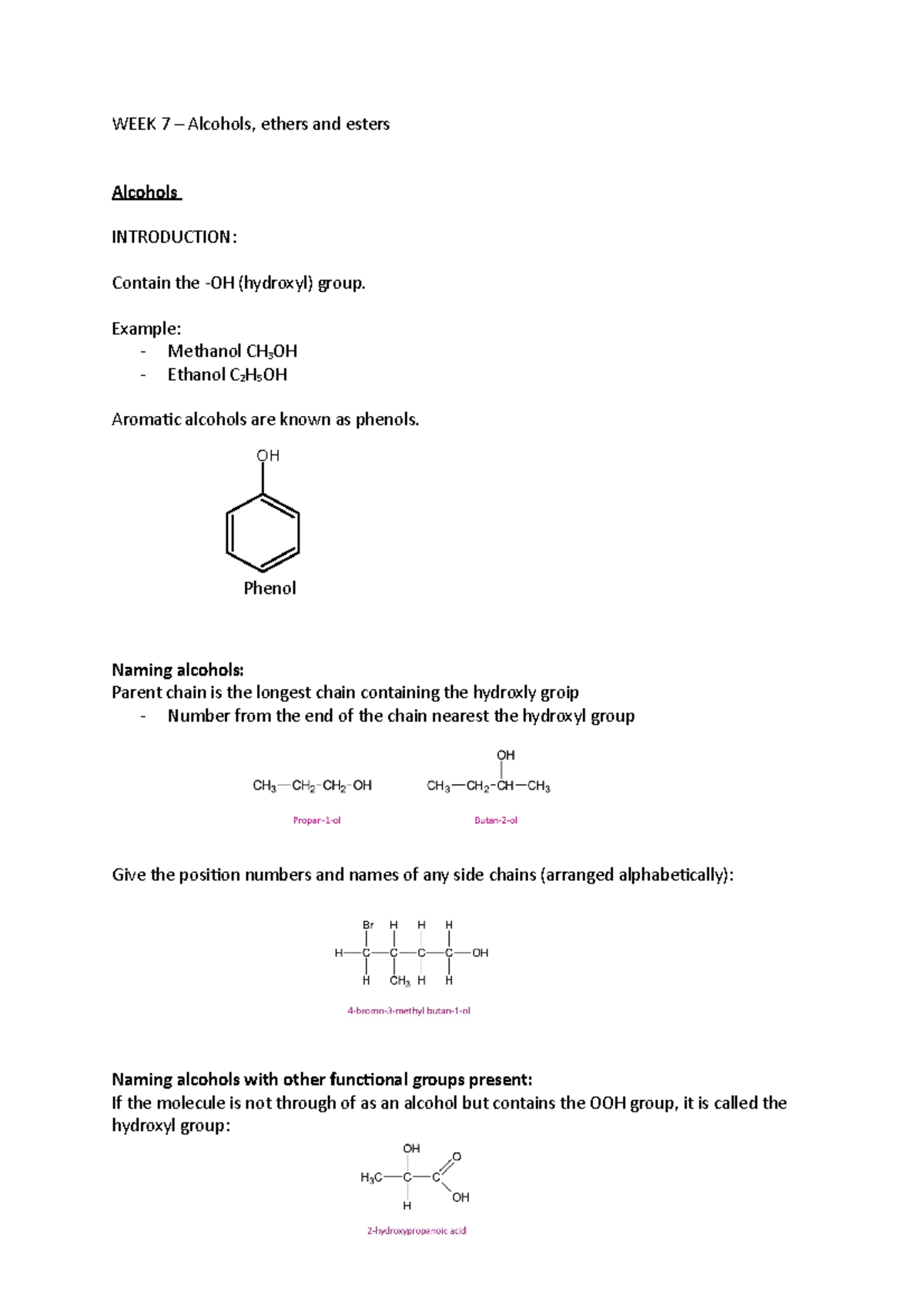 Alcohols, Ethers And Esters - WEEK 7 – Alcohols, Ethers And Esters ...