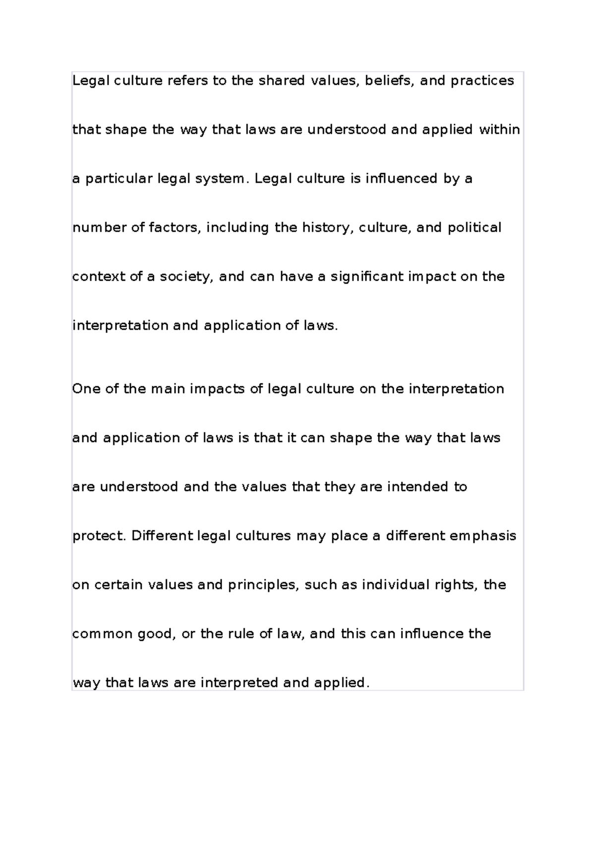 Legal culture refers to the shared values studocu - Legal culture ...