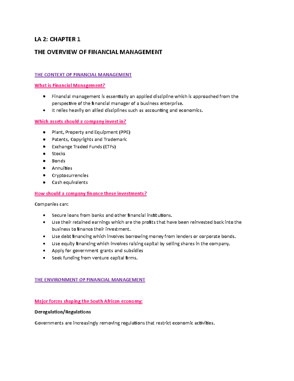 Fbs+210+LA+1 +chapter+1 notes - LA 2: CHAPTER 1 THE OVERVIEW OF ...