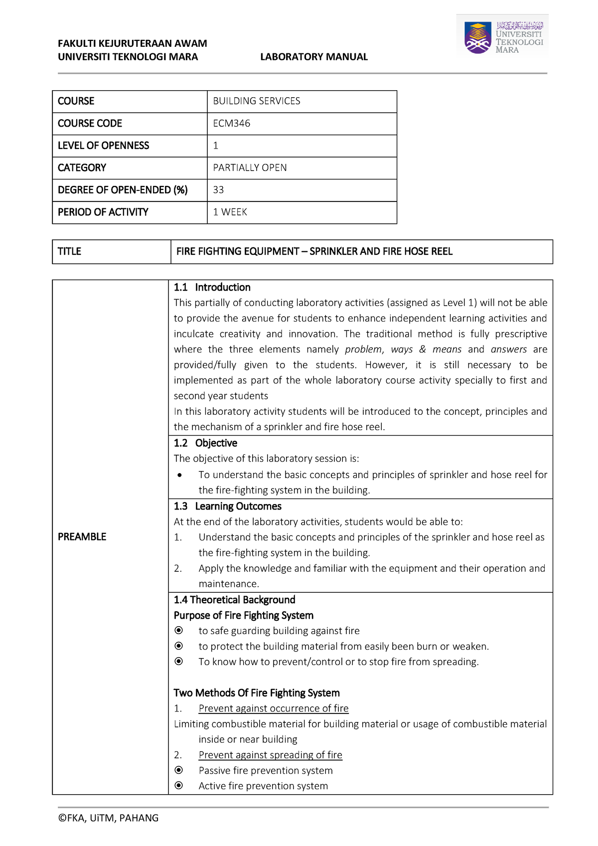 Sprinkler - lab manual - UNIVERSITI TEKNOLOGI MARA LABORATORY MANUAL ...