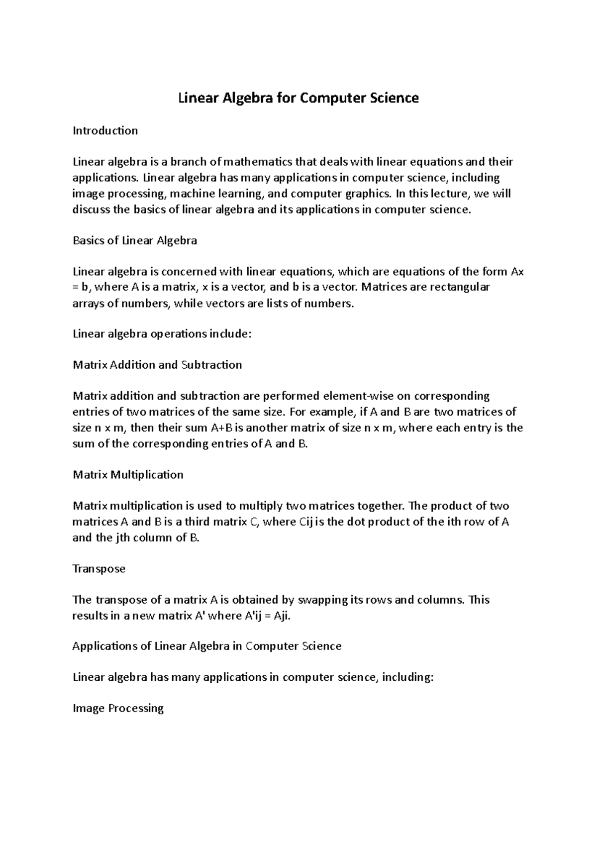 Linear Algebra for Computer Science - Linear Algebra for Computer ...