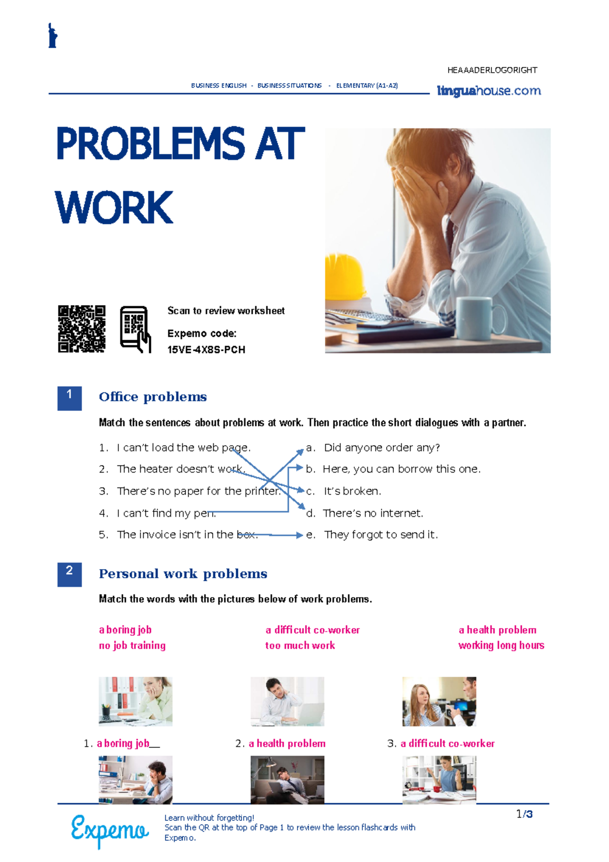 Problems AT WORK - Questions - FOOOOTERRIGH Learn without forgetting! 1 ...