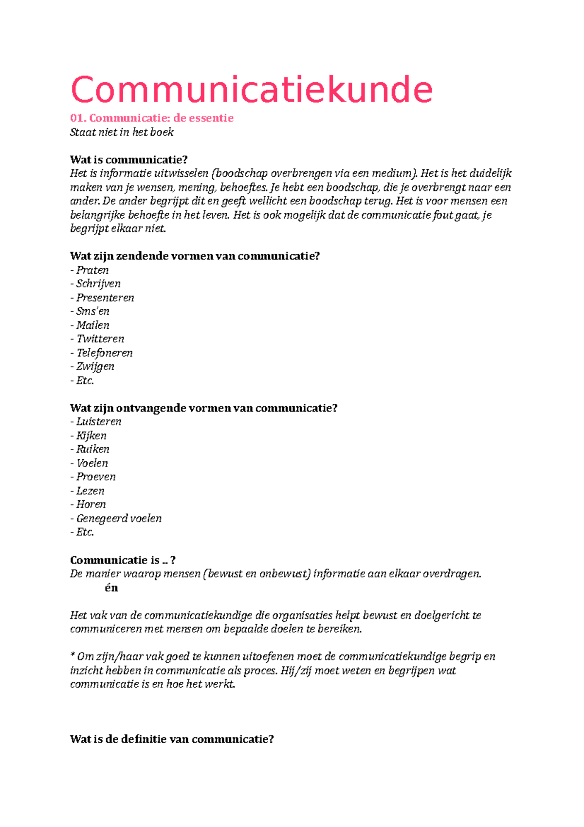 Samenvatting Communicatie Handboek - H1-7, 12, Compleet ...