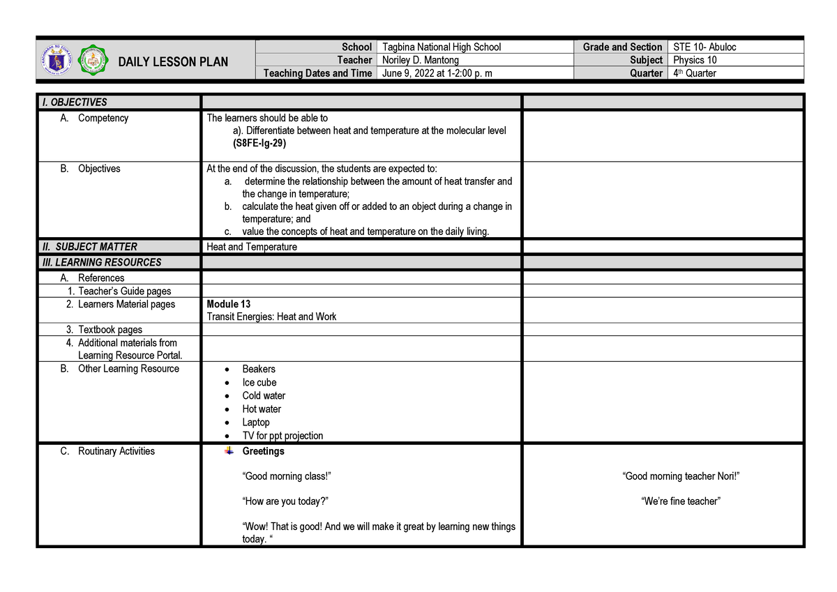 Final-DEMO-LP - jkddjdj - DAILY LESSON PLAN School Tagbina National ...