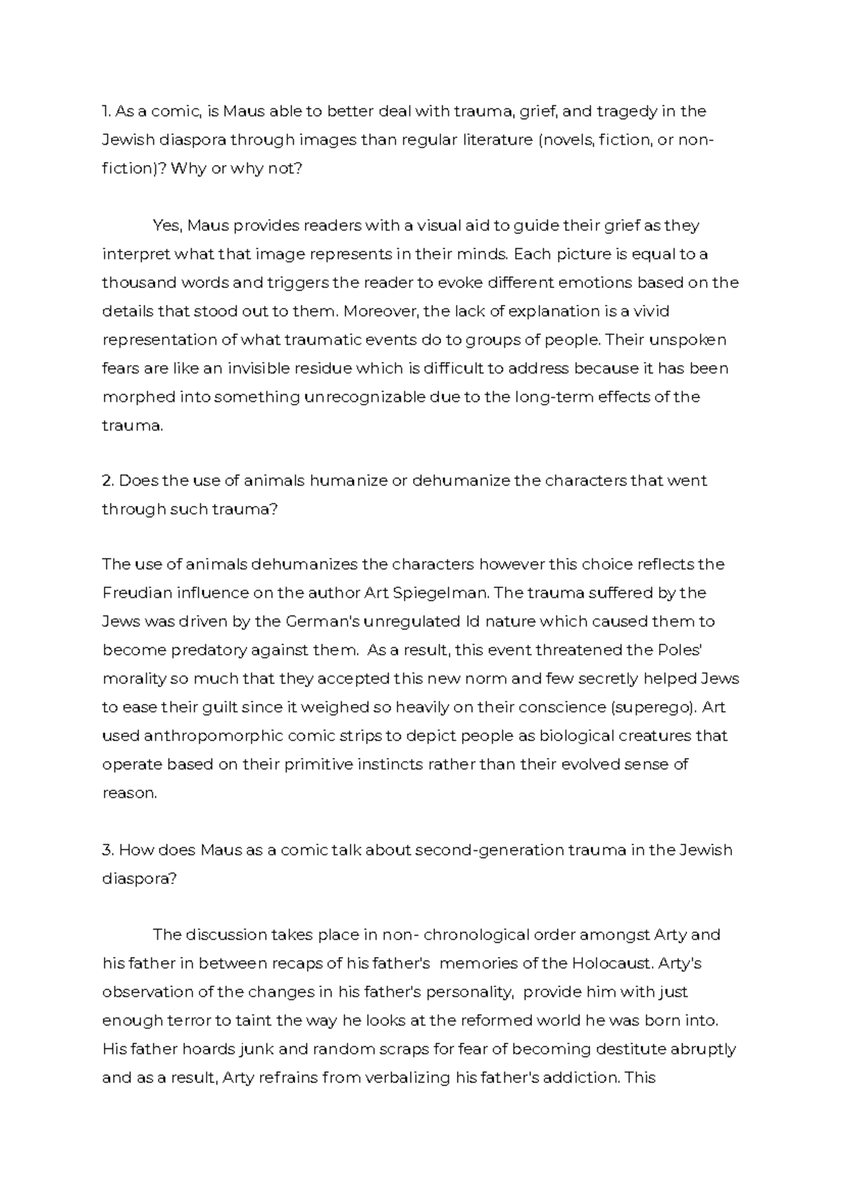 Maus Questions + Answers (for reference only) As a comic, is Maus